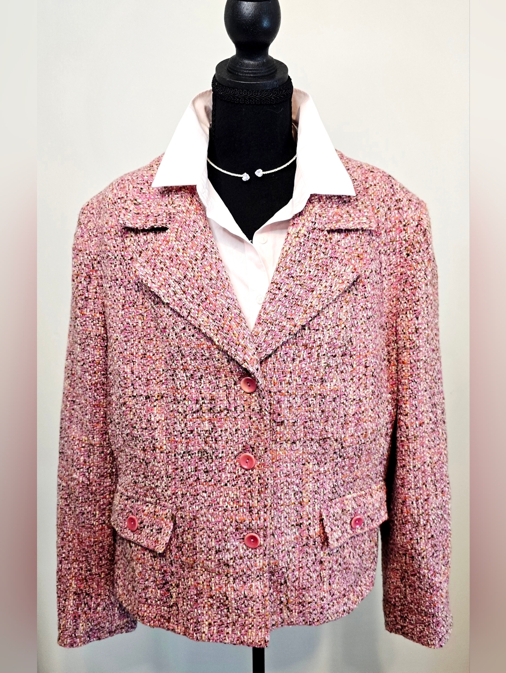 Talbots Pink Tweed Blazer Jacket Size 18 Classic Career Preppy Textured Boucle